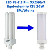 EM/Mains LED PL-T Equivalent to 26W CFL 2 Pin GX24D-3