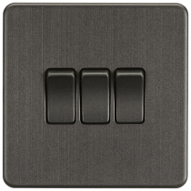 MLA Knightsbridge Screwless Smoked Bronze 3 Gang 2-Way Switch 