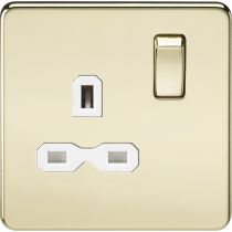 MLA-Knightsbridge Screwless Socket 1 Gang  Polished Brass  with White Insert 