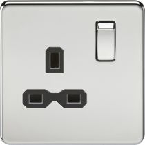 MLA-Knightsbridge Screwless Socket 1 Gang  Polished Chrome  with Black Insert 