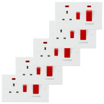 ML Knightsbridge SN8333N (5 PACK) Square White DP 45A Switch with 13A Socket & Neons Cooker Control Unit