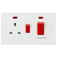 Knightsbridge SN8333N 45A DP Switch & 13A Socket with Neons - Red Rockers