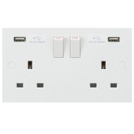 ML Knightsbridge SN9904 Square Edge White Plastic 2 Gang 13A Switched Socket w/ 2x USB 3.1A