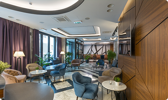 image of a hotel lobby using layered lighting