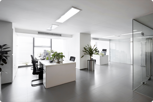 modern led battens lighting up an office space