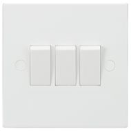 MLA Knightsbridge SN4000 Square Edge White Plastic 3 Gang 2 Way Plate Light Switch 10A