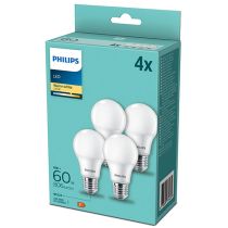 4 Pack Philips LED 8w B22 Frosted GLS/A60