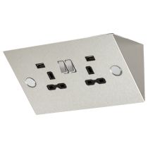 MLA Knightsbridge SKR002A Stainless Steel and Black Mounting 2G Switched Socket 13A with 2x USB 2.4A