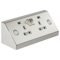 MLA Knightsbridge SKR009A Stainless Steel and Grey Mounted Switched Socket 13A with Dual USB 2.4A