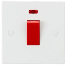 ML Knightsbridge SN8331N (10 PACK) Square Edge White 1G Size Double Pole Cooker Switch with Neon 45A

