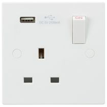 ML Knightsbridge SN9904 Square Edge White Plastic 2 Gang 13A Switched Socket w/ 2x USB 3.1A
