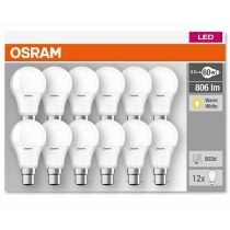 OSRAM LED BASE CLASSIC A B22d 8.5W 60W 2700k 12 Pack