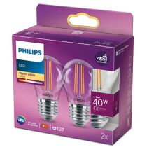 Philips Consumer LED 4.3w Clear Golfball ES/E27 827 Bulb Two Pack 