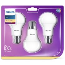 Philips CorePro LEDbulb ND 13-100W A60 B22 827 - 3 Pack