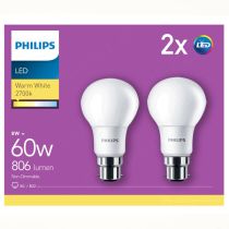 Philips CorePro LEDbulb ND 8-60W A60 B22 827 - 2 Pack