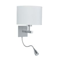 Searchlight 3550SS Satin Silver with White Fabric Shade Picture Light with LED Reading Light 