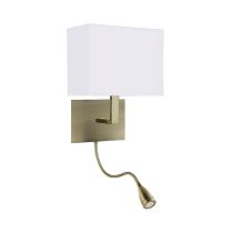 Searchlight 6519AB Antique Brass with White Shade Wall Light with LED Reading Light 