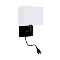 Searchlight 6519BK Black with White Shade Wall Light with LED Reading Light 
