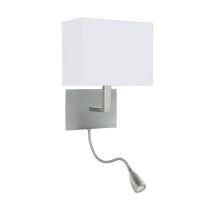Searchlight 6519SS Satin Silver with White Shade Wall Light with LED Reading Light 