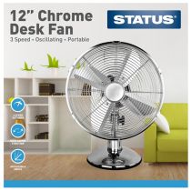 Status 12" Oscillating Desk Fan Chrome 3 Speed