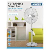 Status 16" Chrome Oscillating 3 Speed Settings Pedestal Floor Fan