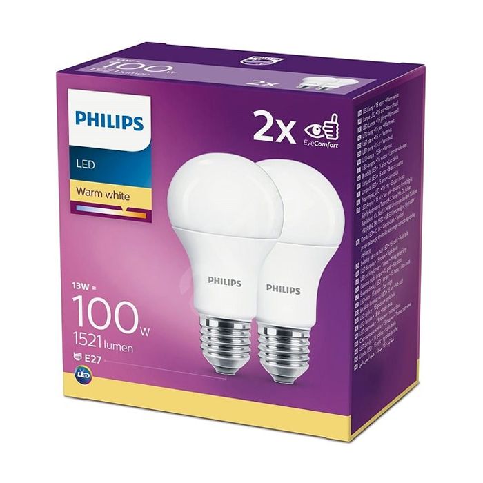 2 Pack Philips CorePro LEDbulb ND 13-100W A60 E27 827