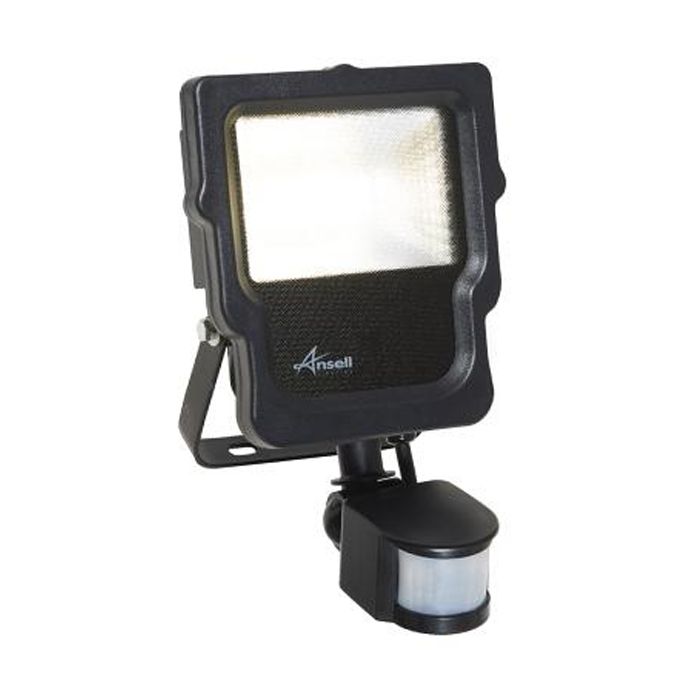 Ansell Calinor LED Polycarbonate Floodlight PIR Cool White 10W Black