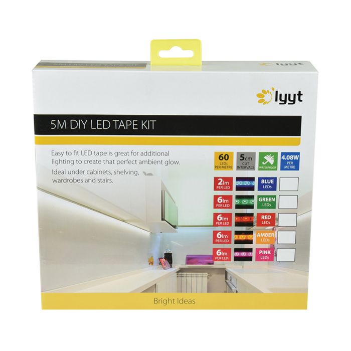 AVSL153.729UK 5 METRE LED TAPE KIT GREEN Power supply, and connectors. Easy to cut to at 5cm intervals. IP65 waterproofing