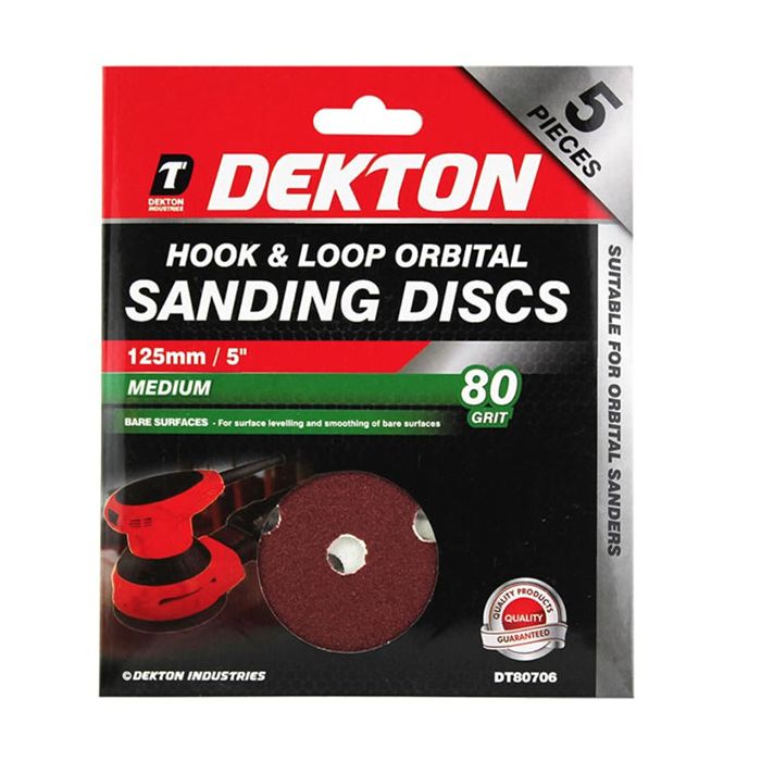 DEKTON 5PC HOOK AND LOOP ORBITAL SANDING DISC (CARD SLEEVE) DT80706