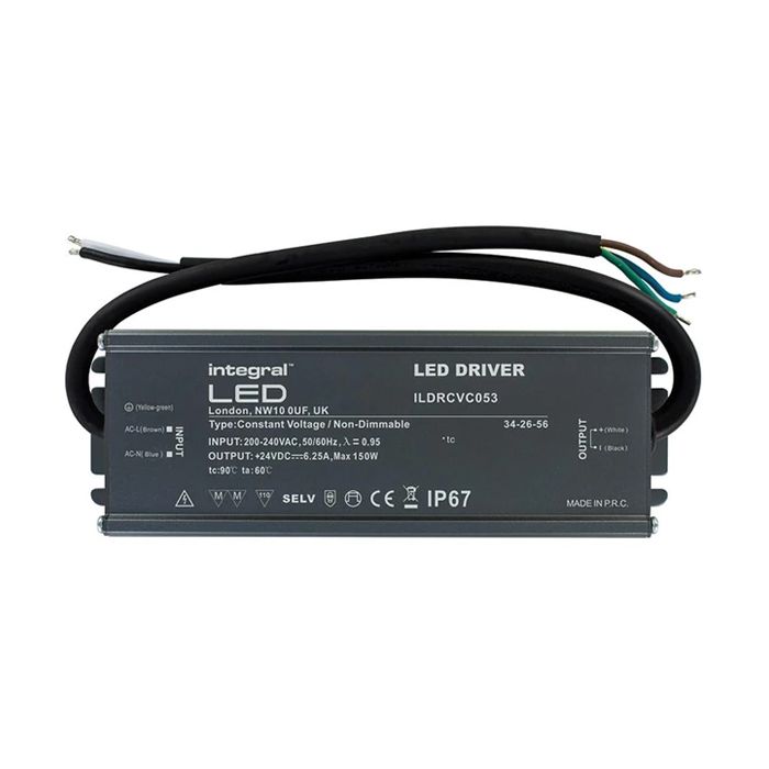 Integral LED ILDRCVC053 IP67 150W Constant Voltage LED Driver, 200-240VA to 24VDC, Non-Dimmable