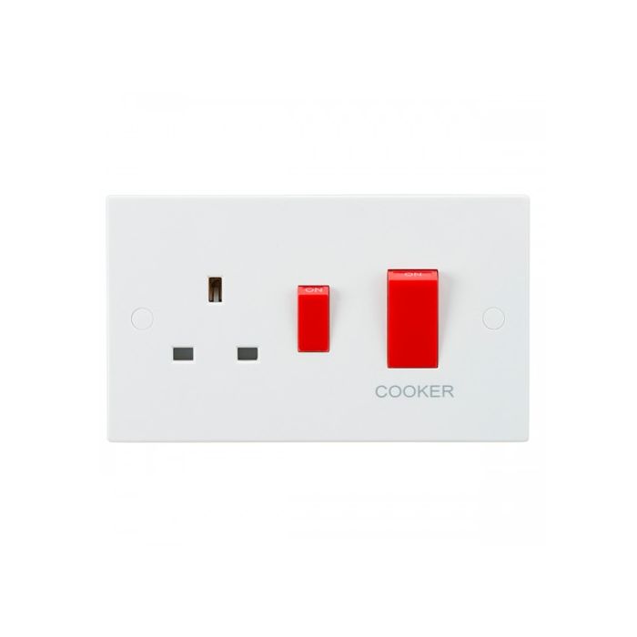 ML Knightsbridge SN8333 Square Edge White DP 45A Switch with 13A Socket Cooker Control Unit