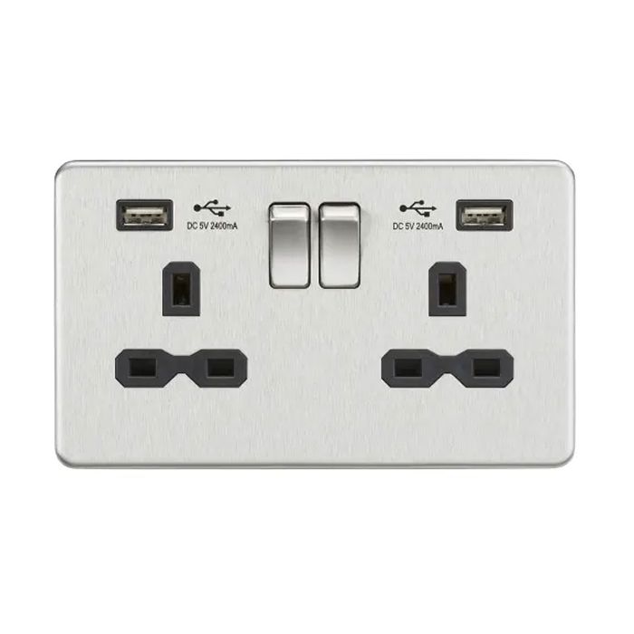 Knightsbridge Screwless 13A 2G Switched Socket With Dual USB Charger