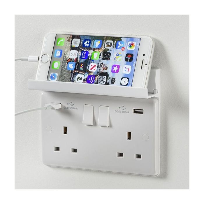 MLA Knightsbridge 2GPHW White Fold Away Phone Holder Shelf for Double Sockets