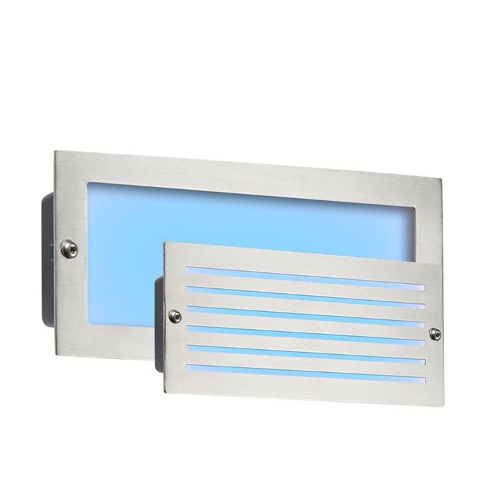 MLA Knightsbridge BLED5SB Aluminium Brick Light w/ Brushed Steel Fascia & Blue LED IP54 5W 230V