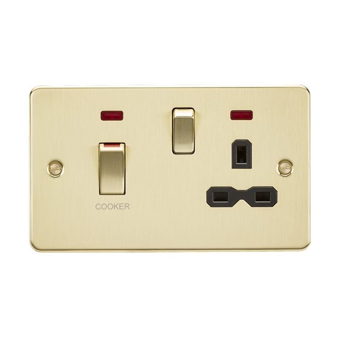 MLA Brushed Brass 1 Gang Socket With Black Inserts and Oven Control Switch
