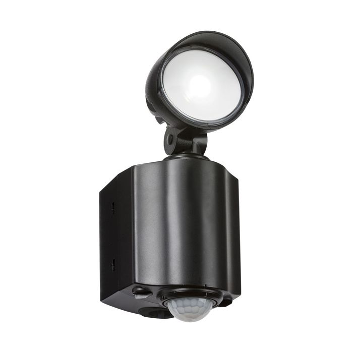 MLA Knightsbridge FL8BK Black Single LED Security Spotlight with Adjustable PIR Sensor IP44 8W