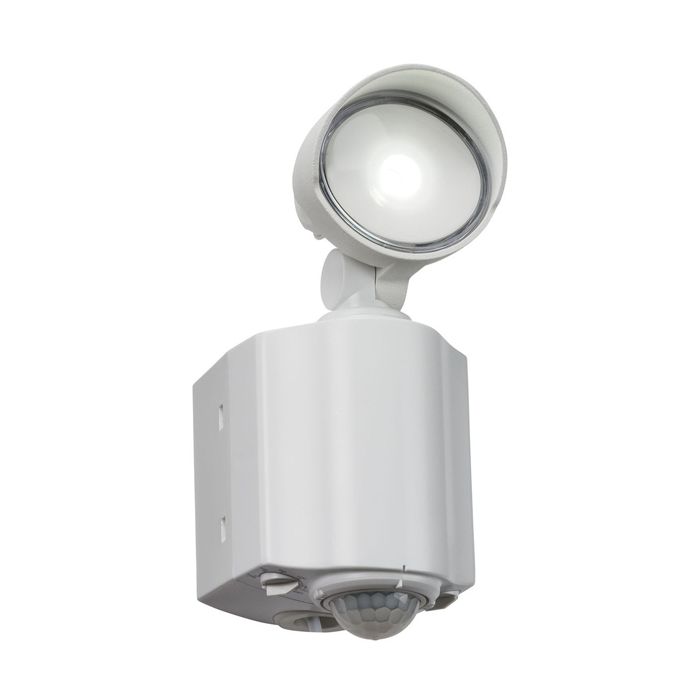 MLA Knightsbridge FL8W White Single LED Security Spotlight with Adjustable PIR Sensor IP44 8W