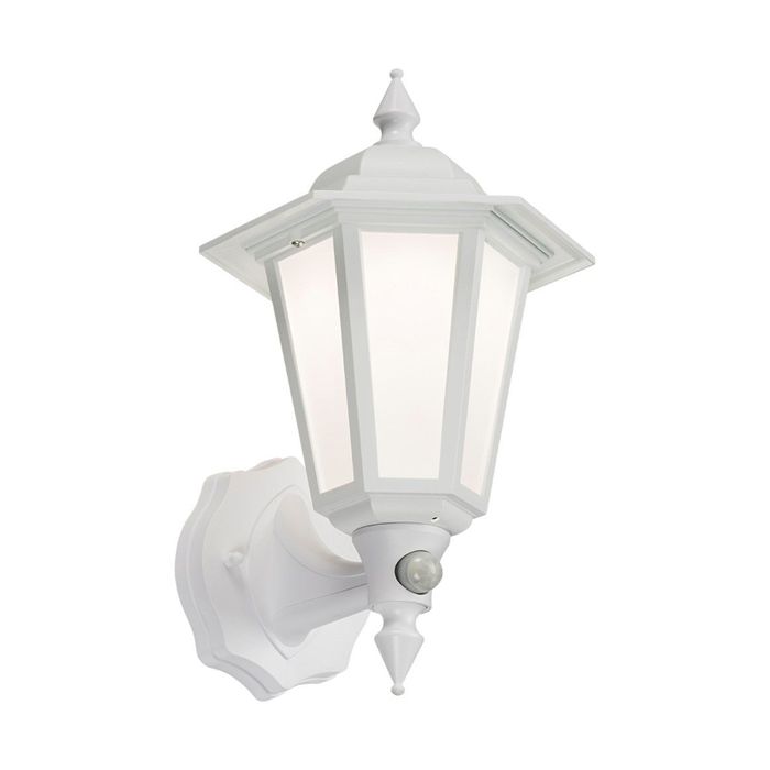 MLA Knightsbridge LANT2W White Polycarbonate LED Outdoor Lantern with PIR IP54 Cool White 8W