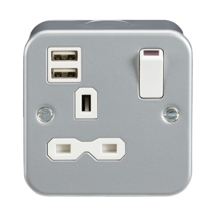 MLA Knightsbridge MR9124 Metal Clad 2 Gang Switched Socket 13A with 2 x USB Charger Ports 2.1A