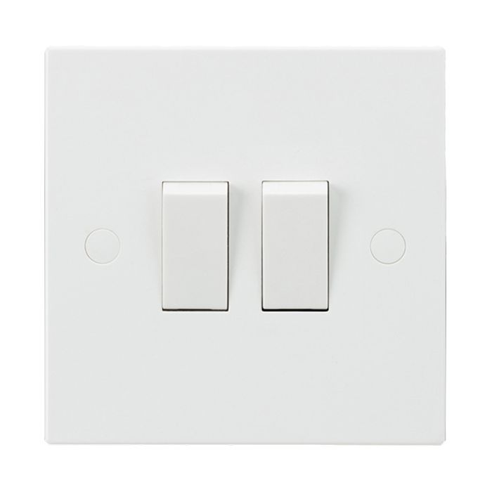 MLA Knightsbridge SN3000 (10 PACK) Square Edge White Plastic 2 Gang 2 Way Plate Light Switch 10A