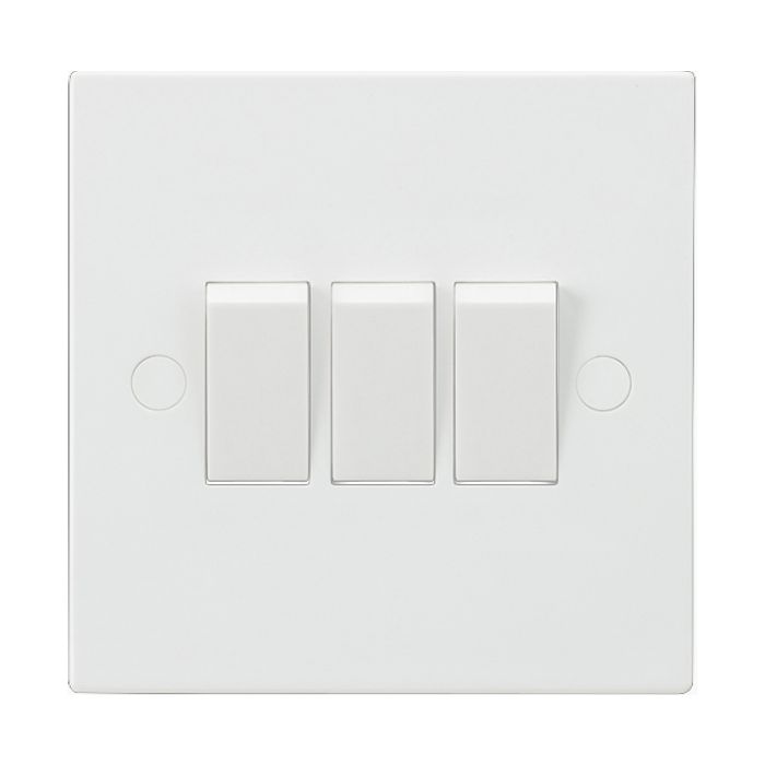 MLA Knightsbridge SN4000 (10 PACK) Square Edge White Plastic 3 Gang 2 Way Plate Light Switch 10A