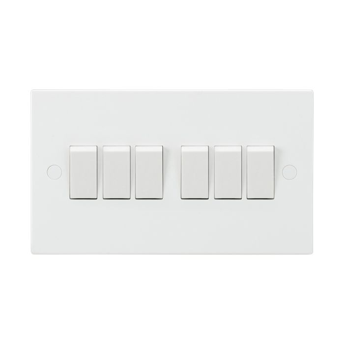 MLA Knightsbridge SN4200 Square Edge White Plastic 6 Gang 2 Way Plate Light Switch 10A