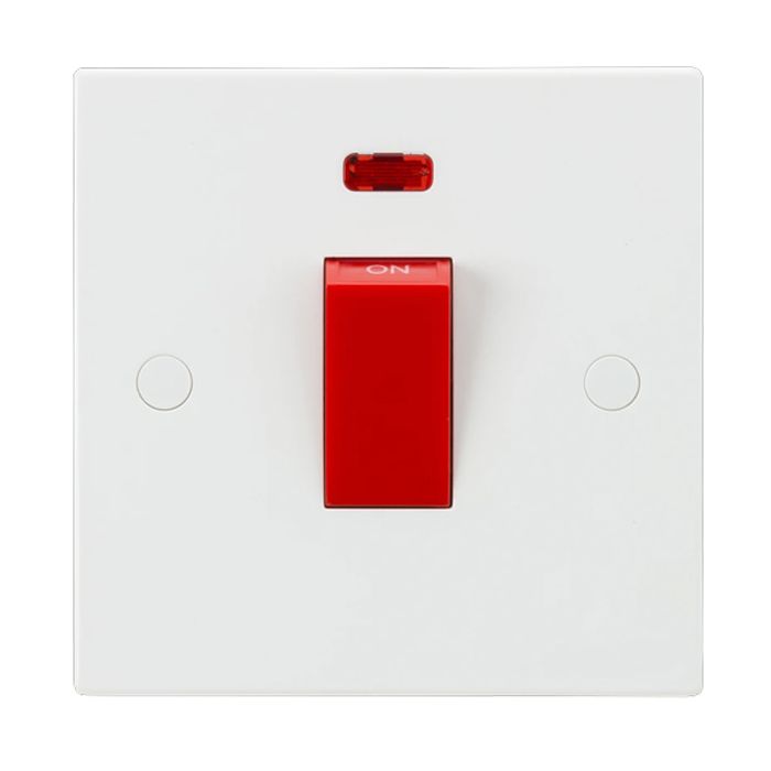 MLA Knightsbridge SN8331N (10 PACK) Square Edge White 1G Size Double Pole Cooker Switch with Neon 45A
