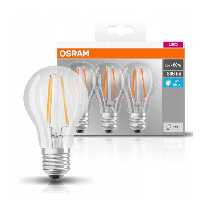 Osram LED GLS 6.5W E27 4000K Pack of 3