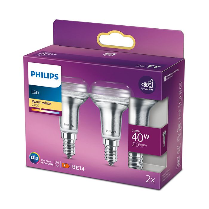 Philips Consumer LED 2.8w R50 SES/E14 827 Bulb 2 Pack