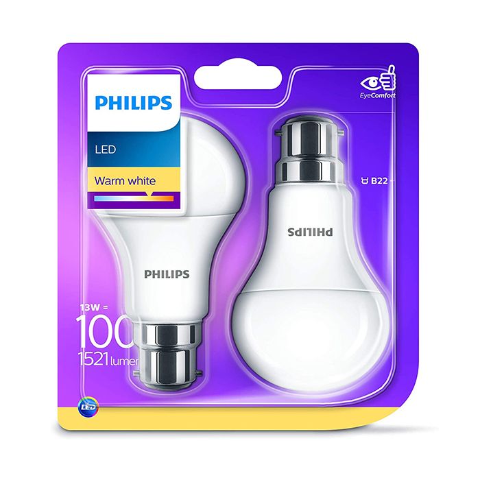 Philips CorePro LEDbulb ND 13-100W A60 B22 827 - 2 Pack