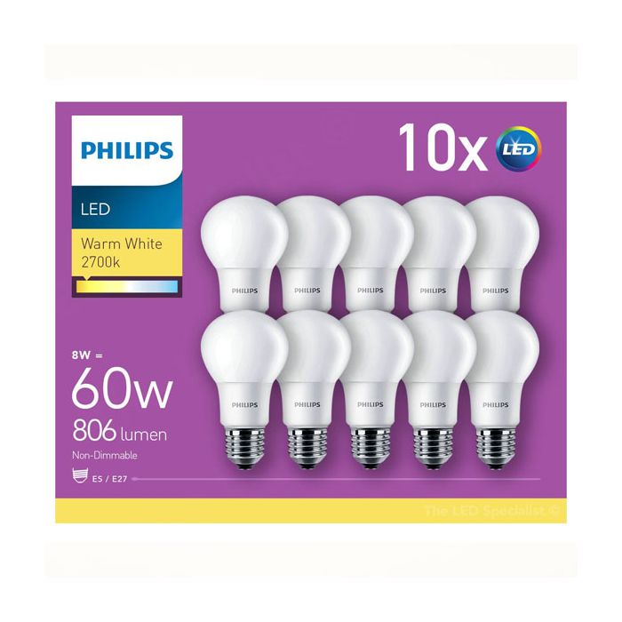 Philips CorePro LEDbulb ND 8-60W A60 E27 827 - 10 Pack