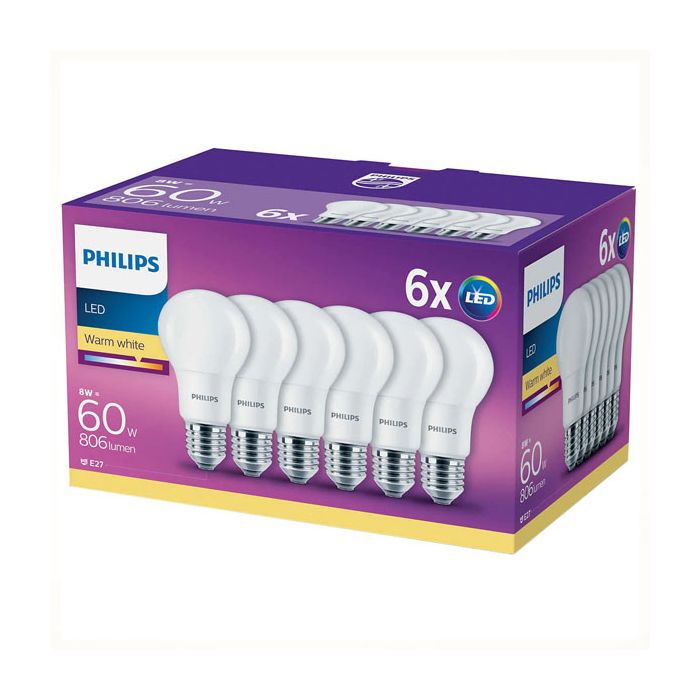 Philips CorePro LEDbulb ND 8-60W A60 E27 827 - 6 Pack