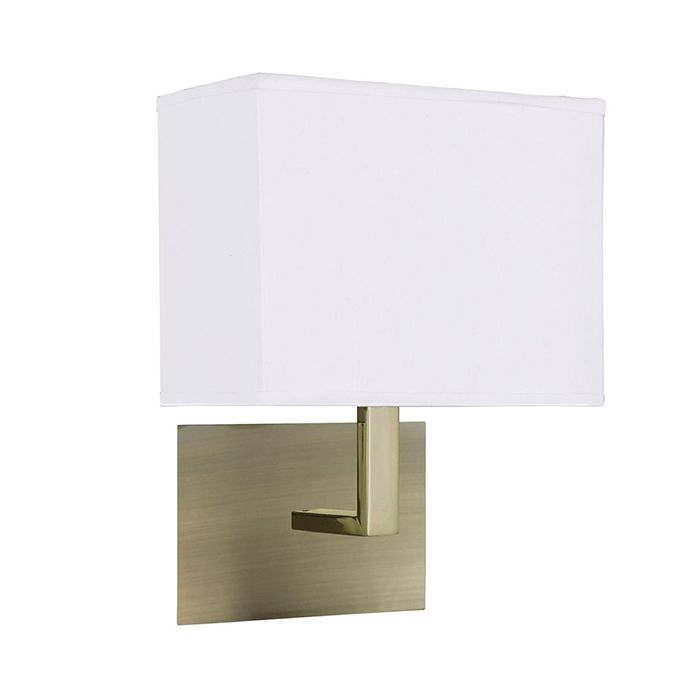 Searchlight 5519AB Antique Brass with White Shade Wall Light